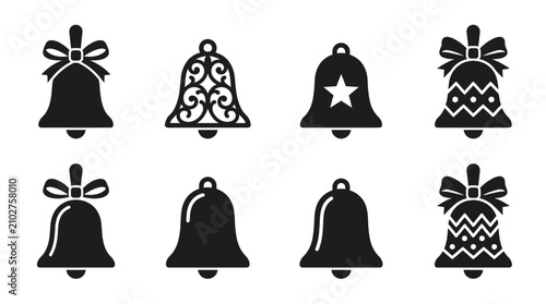 Foto Decorative bell icon set showing bows, stars, and patterns for festive and holid