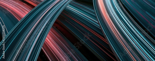 Abstract Swirling Lines of Teal, Pink, and White Light Trails.