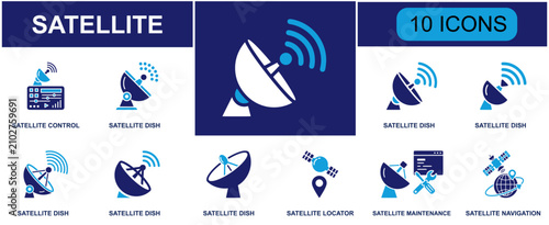 Cuadro en lienzo Satellite communication icon set