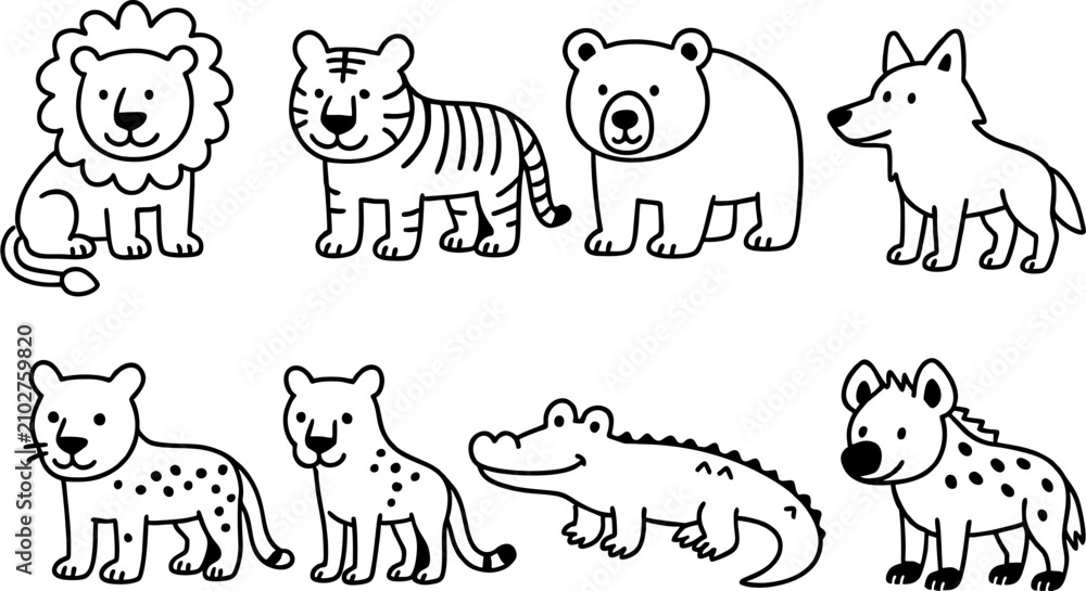 Obraz premium carnivore animal doodle vector illustration set