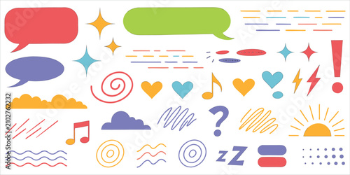 Cuadro en lienzo Colorful Speech Bubbles and Doodle Icons Vector Pack