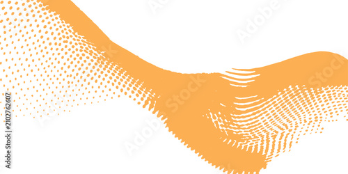 Canvastavla abstract orange halftone wave of dots flowing diagonally across white background