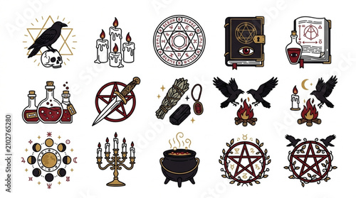 Bild auf Leinwand Mystical Symbols and Objects Collection for Occult and Witchcraft Themes