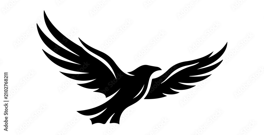 Fototapeta premium Black bird icon with wings spread