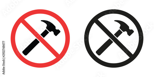 Принти на полотні No hammer sign, prohibition symbol, do not use hammer icon, restricted tool warning symbol, safety regulation and workplace ban vector illustration