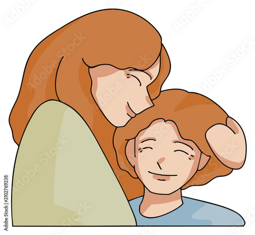 Mother and child hugging vector illustration showing love, care, and family bonding.