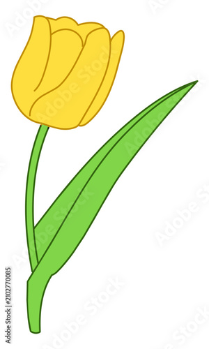 Cartoon vector illustration of a yellow tulip with a fresh spring floral theme.