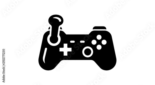 Black video game controller icon on white background with joystick gaming button remote play