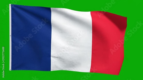 France Flag Waving on Green Screen Background Seamless Loop 4K Chroma Key Animation