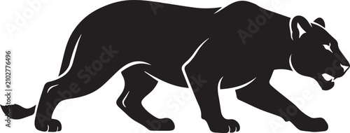 Fotografie Stealthy Prowling Lioness Hunting Silhouettes Graphic