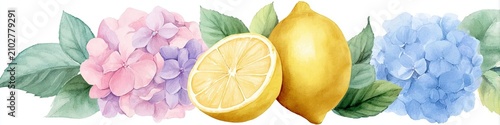 Bright yellow lemon displayed on an elegant pedestal surrounded by fresh flowers, creating a vibrant and refreshing composition suitable for product marketing and culinary themes
