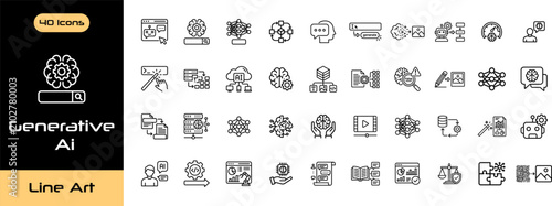Foto Set of line art icons representing concepts related to generative artificial int