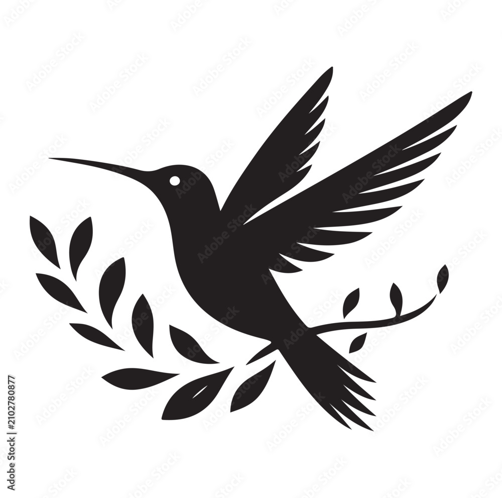 Fototapeta premium Hummingbird silhouette flying isolated on white background