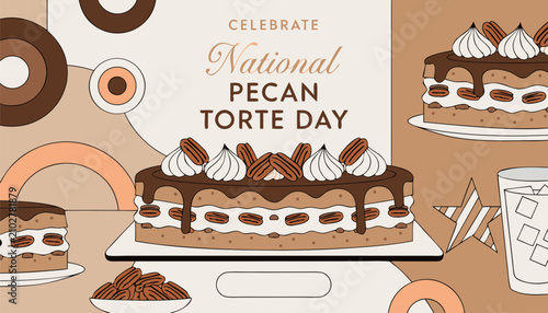 Billede på lærred National pecan torte day celebration flyer with delicious chocolate cakes