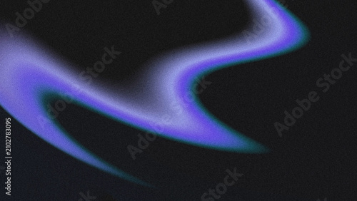 Fotografía Soft, flowing, wavy light with purple and cyan gradient edges spreads across a grainy, noisy, deep black backdrop, with a textured retro grain effect