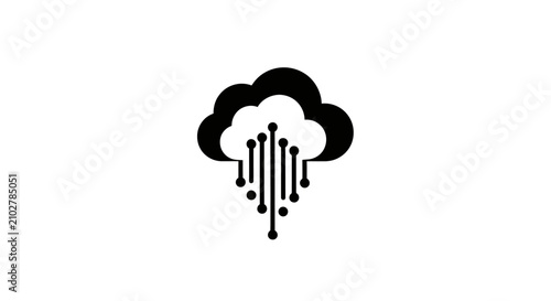 Konstfotografi Black cloud icon with raindrops on white background with simple black meteorolog