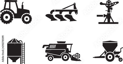 Bild auf Leinwand Set of six agricultural farming machinery icons