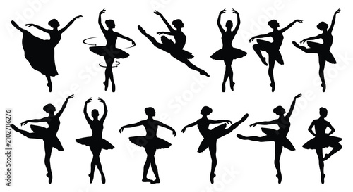 Bild auf Leinwand Ballet dancers in various poses black silhouette