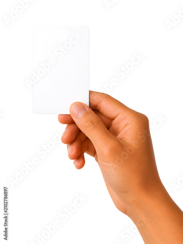 Hand Holding Blank White Business Card Isolated on Transparent  Background with Copy Space