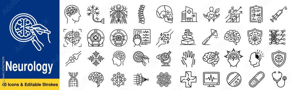 Fotografie Neurology line editable icon set