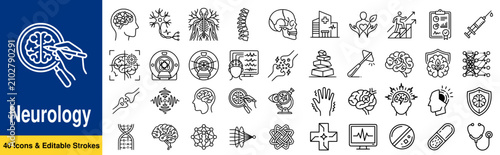 Bild auf Leinwand Neurology line editable icon set