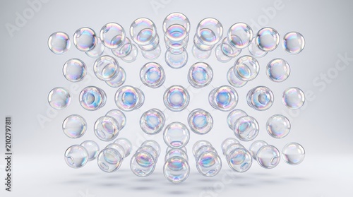 Iridescent soap bubbles floating in air abstract 3d render pastel gradient background