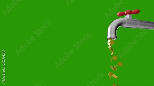 Gold Coins Flowing From Faucet