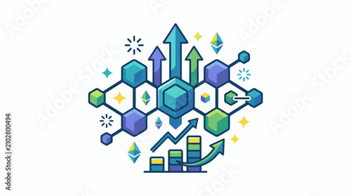Abstract geometric growth and cryptocurrency network diagram