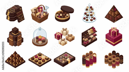 Fotografía Colorful Collection of Dessert and Chocolate-Themed Pixel Art Icons