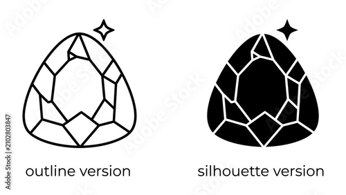 Obraz na plátně Gemstone Icon Pair: A pair of gemstone icons, one in outline and the other as a silhouette, representing precious stones with a sparkling accent