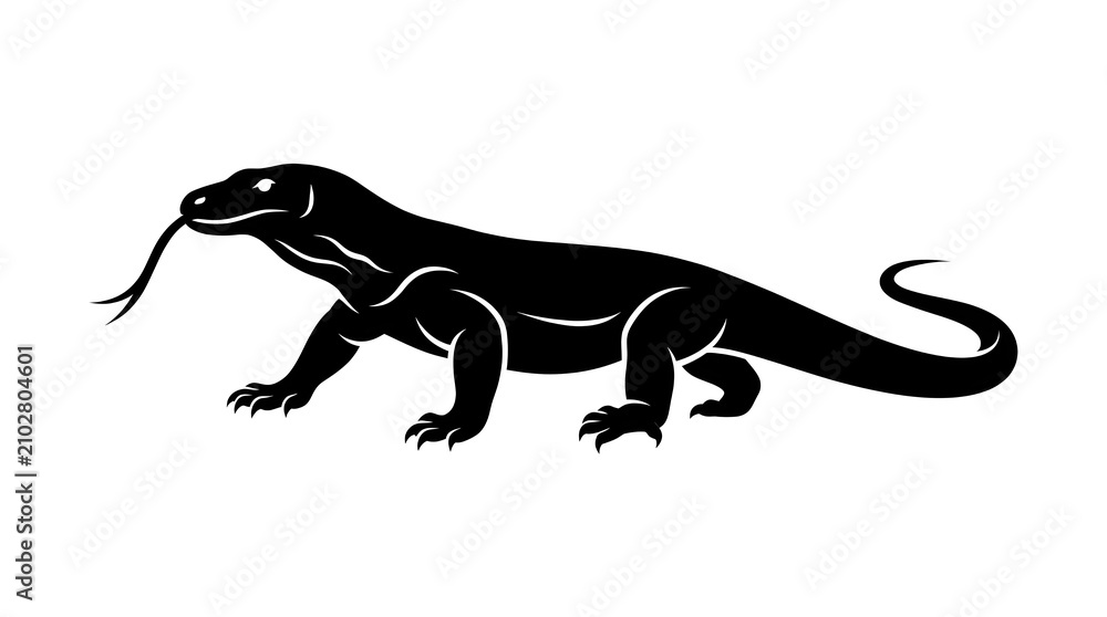 Fototapeta premium Komodo dragon walking with tongue out icon