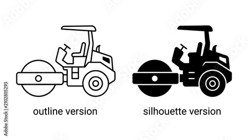 Tablou pe pânză Road Roller: A detailed outline and silhouette of a road roller, a heavy construction vehicle used for compacting surfaces