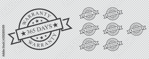 Fotografi Various warranty seal designs with different days warranty labels isolated on tr