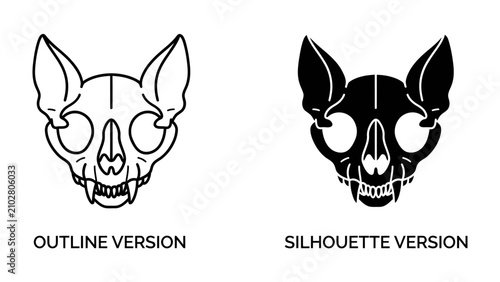 Slika na platnu Animal Skull Iconography: Two stylized depictions of an animal skull, one as a clean outline and the other as a solid silhouette, showcase skeletal details and a fierce expression