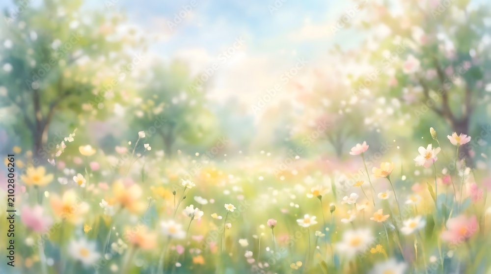 Fototapeta premium Soft-Focus Artistic Background of a Blooming Spring Glade at Sunset 