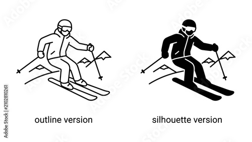 Konstfotografi Skiing Icon: Two stylized depictions of a skier descending a slope, one as an outline and the other as a silhouette, showcasing the sport