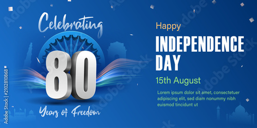 Foto india independence day celebration banner 3d number with digital tricolor waves