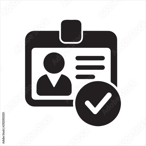 Silhouette icon of employee ID badge with checkmark symbol, representing onboarding support and approval.