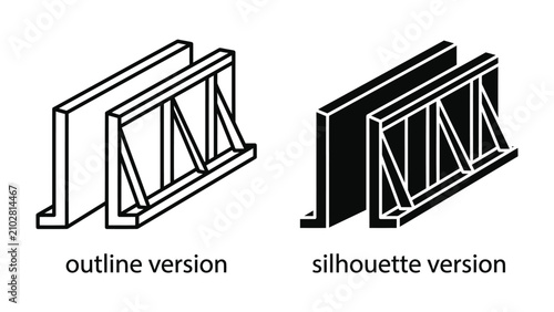 Bild auf Leinwand Building Support Structure: A pair of identical support structures, one presented as an outline and the other as a solid silhouette, illustrate a fundamental element of construction and engineering