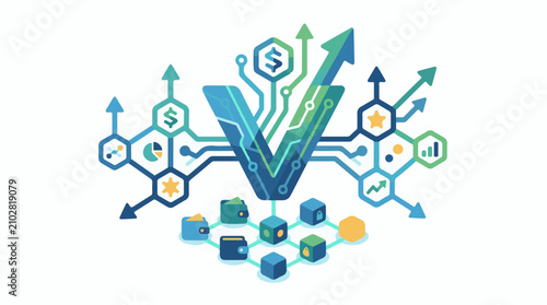 Abstract network of digital finance growth and secure transactions