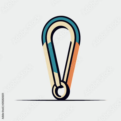 Stylized carabiner clip with abstract geometric shapes and colors.