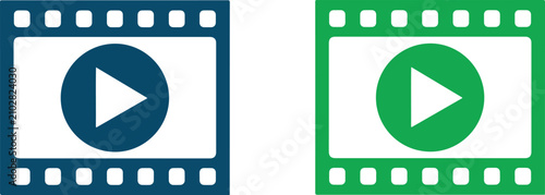 Tableau sur toile Film frame play button vector illustration in blue and green colors representing