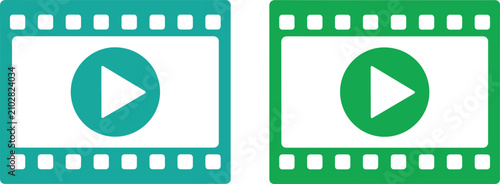 Принти на полотні Film frame play button vector illustration in blue and green colors representing