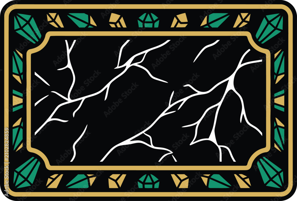 Fototapeta premium Elegant Art Deco Decorative Frame With Cracked Black Marble Texture Design