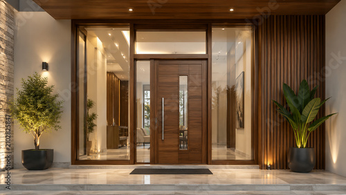 Luxury Modern Glass and Wood Entrance Door for Contemporary House Exterior – Premium Residential Architecture