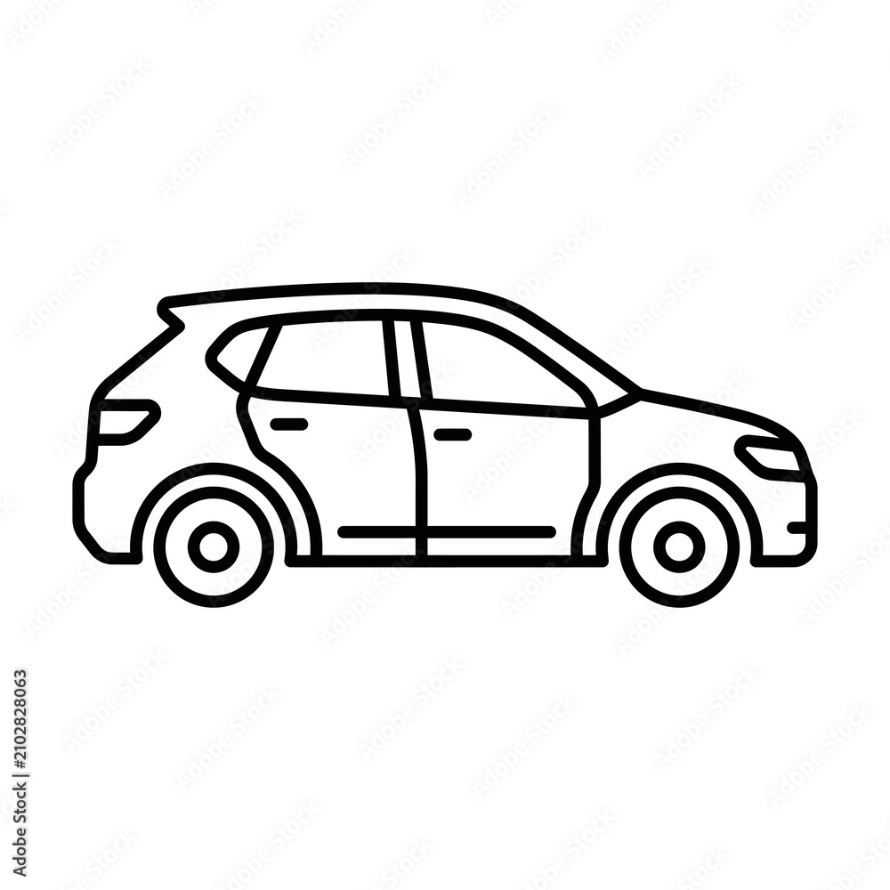 Fototapeta premium Minimalist outline icon of a hatchback car.
