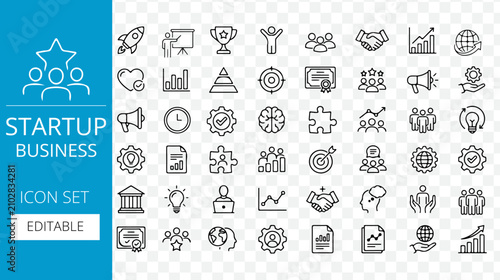 Startup business icon set vector graphics for entrepreneurship and growth