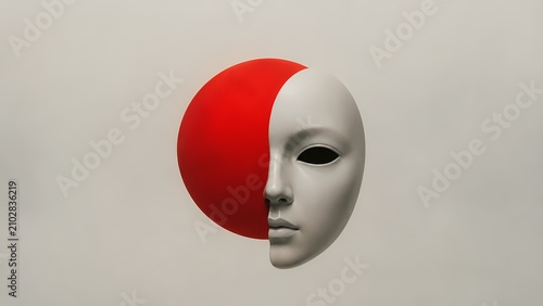 Porcelain Mask Eclipsing a Red Sun in a Minimal Surreal Composition