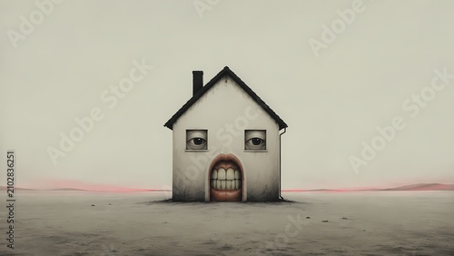 Lonely House With Human Eyes and a Tooth Door in a Desolate Plain