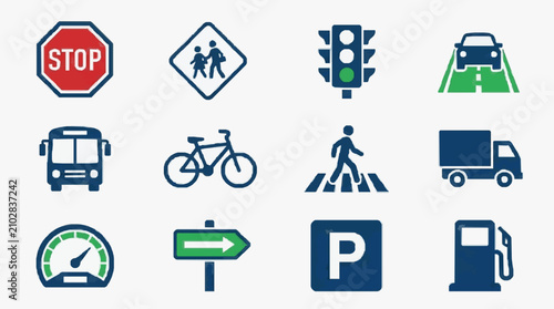 Traffic symbols and road safety icons collection.